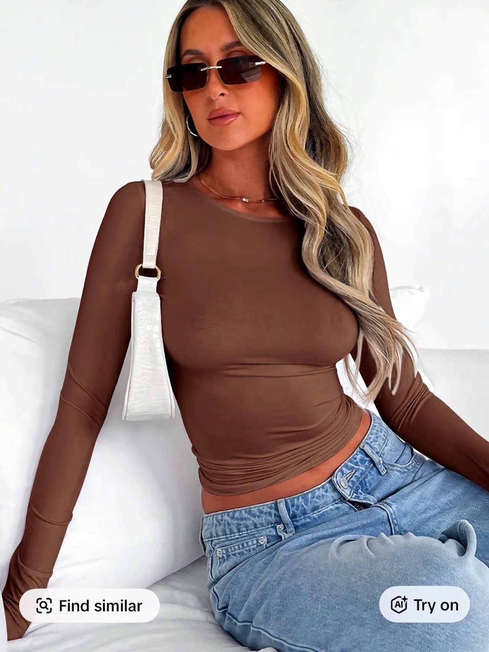 Women's Long-Sleeve Crew Neck Top - Coffee Brown - Small